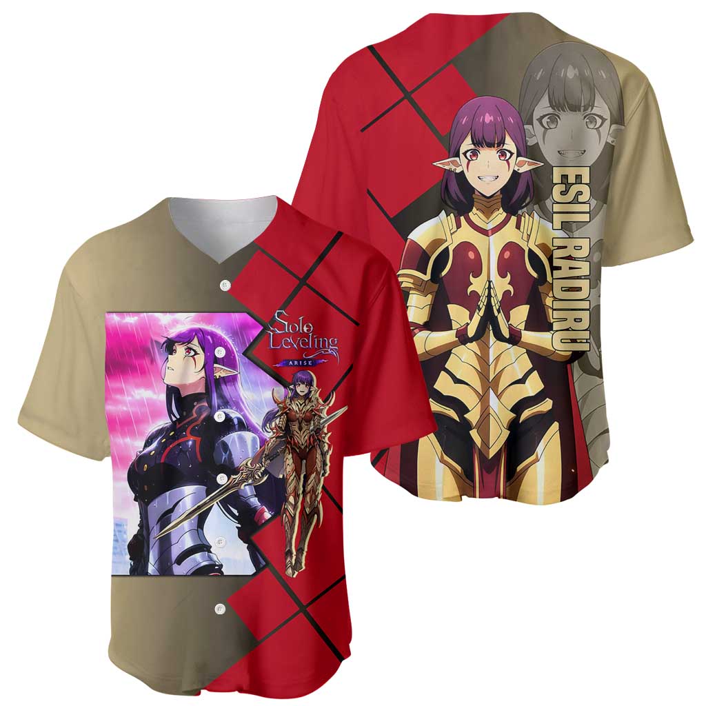 Esil Radiru Solo Leveling Baseball Jersey with Shadow Power Pose and Dark Fantasy Action Design - The Mazicc