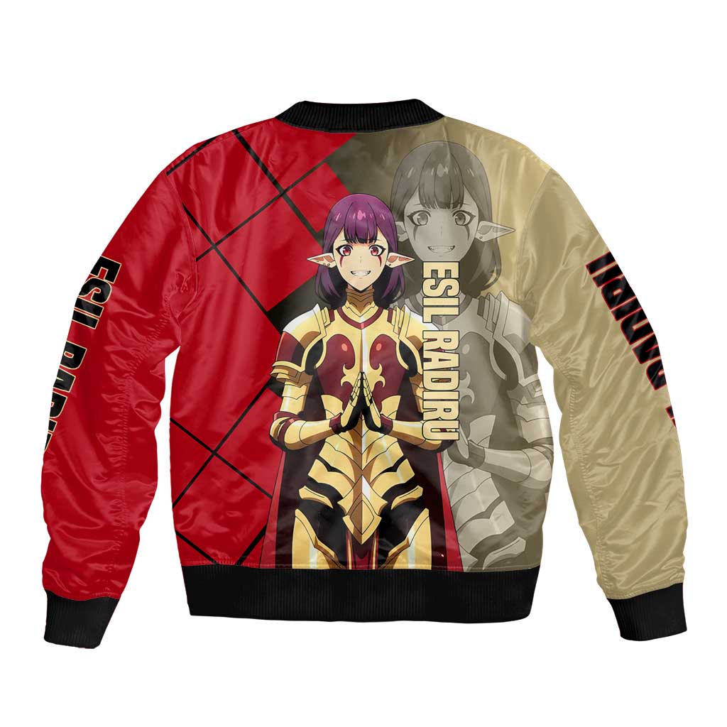Esil Radiru Solo Leveling Bomber Jacket with Shadow Power Pose and Dark Fantasy Action Design - The Mazicc