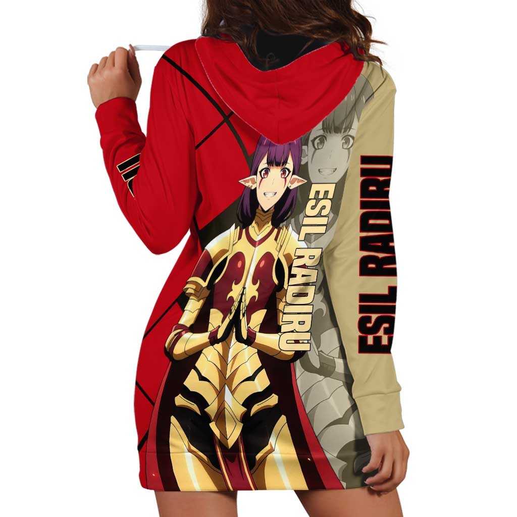 Esil Radiru Solo Leveling Hoodie Dress with Shadow Power Pose and Dark Fantasy Action Design - The Mazicc