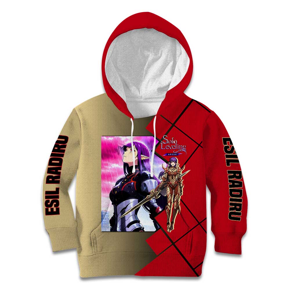 Esil Radiru Solo Leveling Kid Hoodie with Shadow Power Pose and Dark Fantasy Action Design - The Mazicc