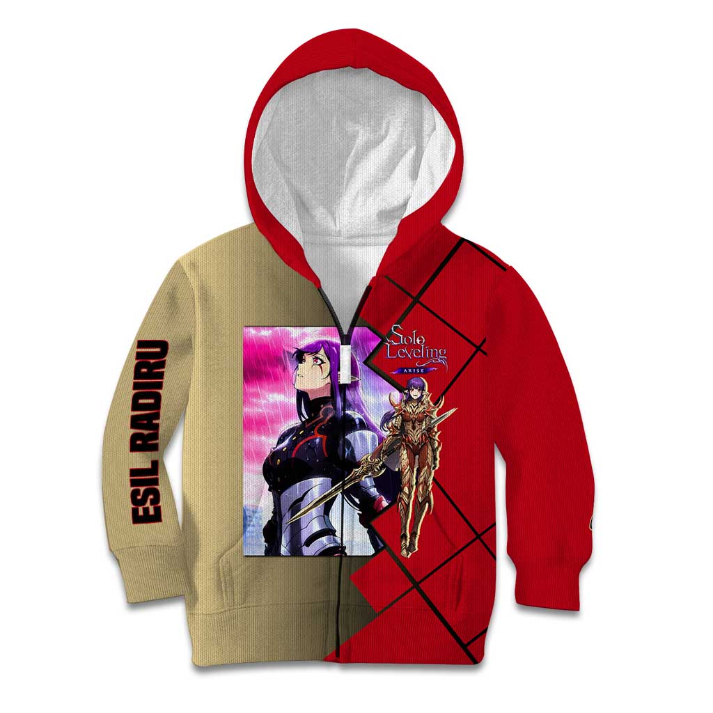 Esil Radiru Solo Leveling Kid Hoodie with Shadow Power Pose and Dark Fantasy Action Design - The Mazicc