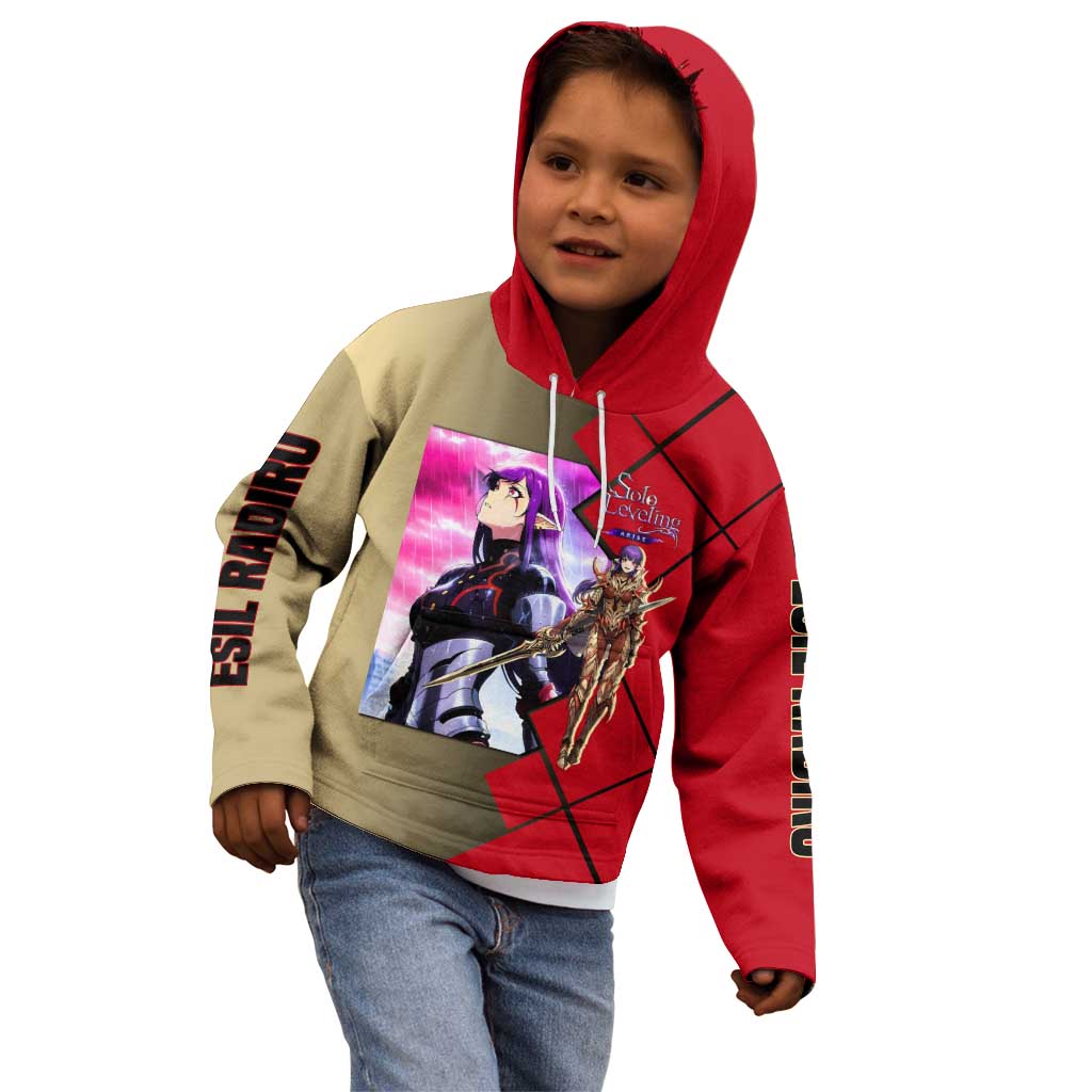 Esil Radiru Solo Leveling Kid Hoodie with Shadow Power Pose and Dark Fantasy Action Design - The Mazicc
