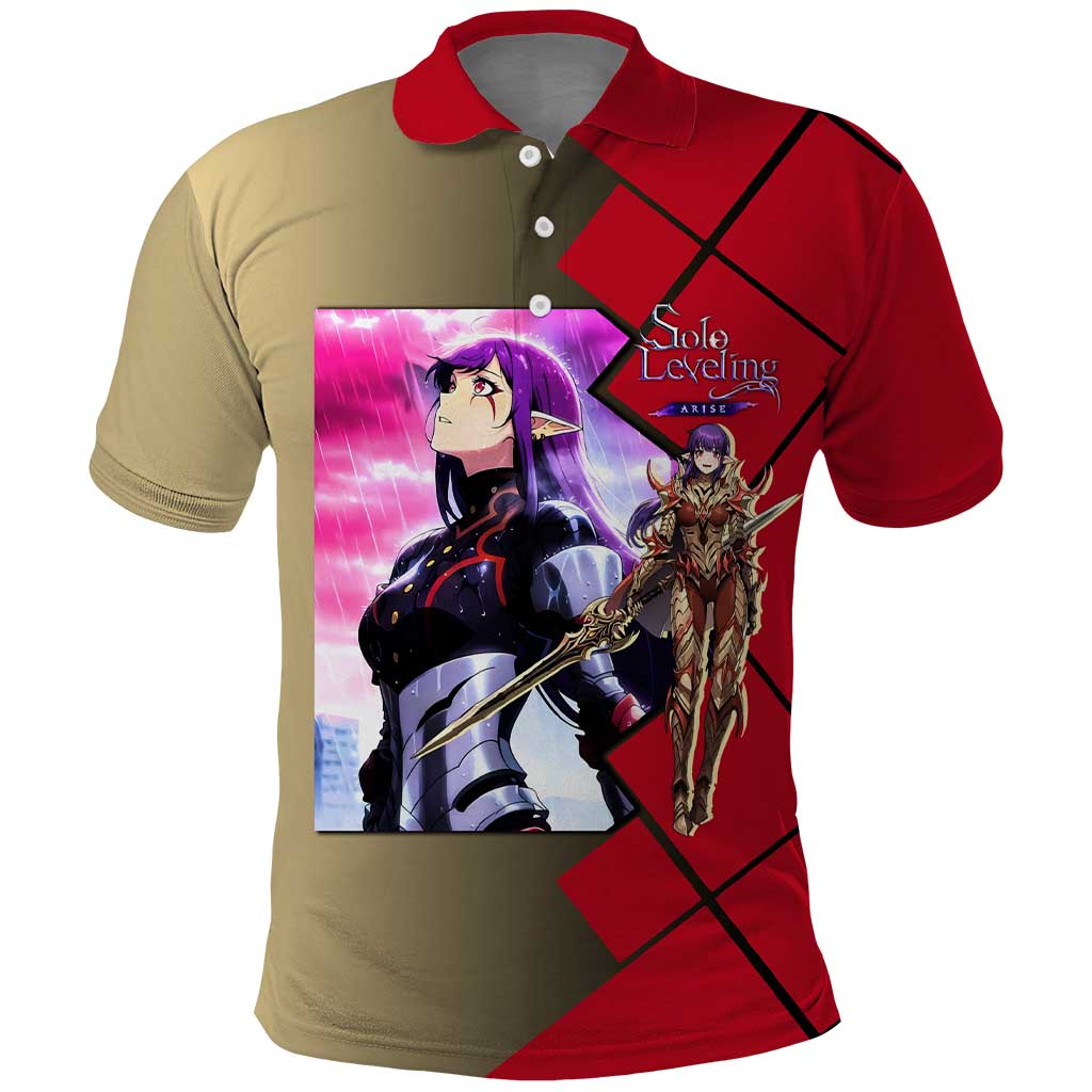 Esil Radiru Solo Leveling Polo Shirt with Shadow Power Pose and Dark Fantasy Action Design - The Mazicc
