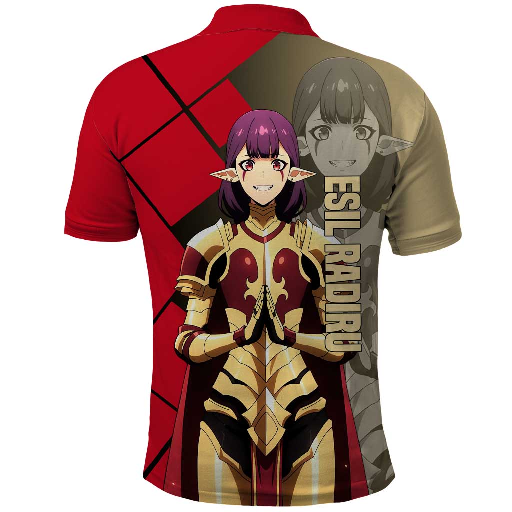Esil Radiru Solo Leveling Polo Shirt with Shadow Power Pose and Dark Fantasy Action Design - The Mazicc