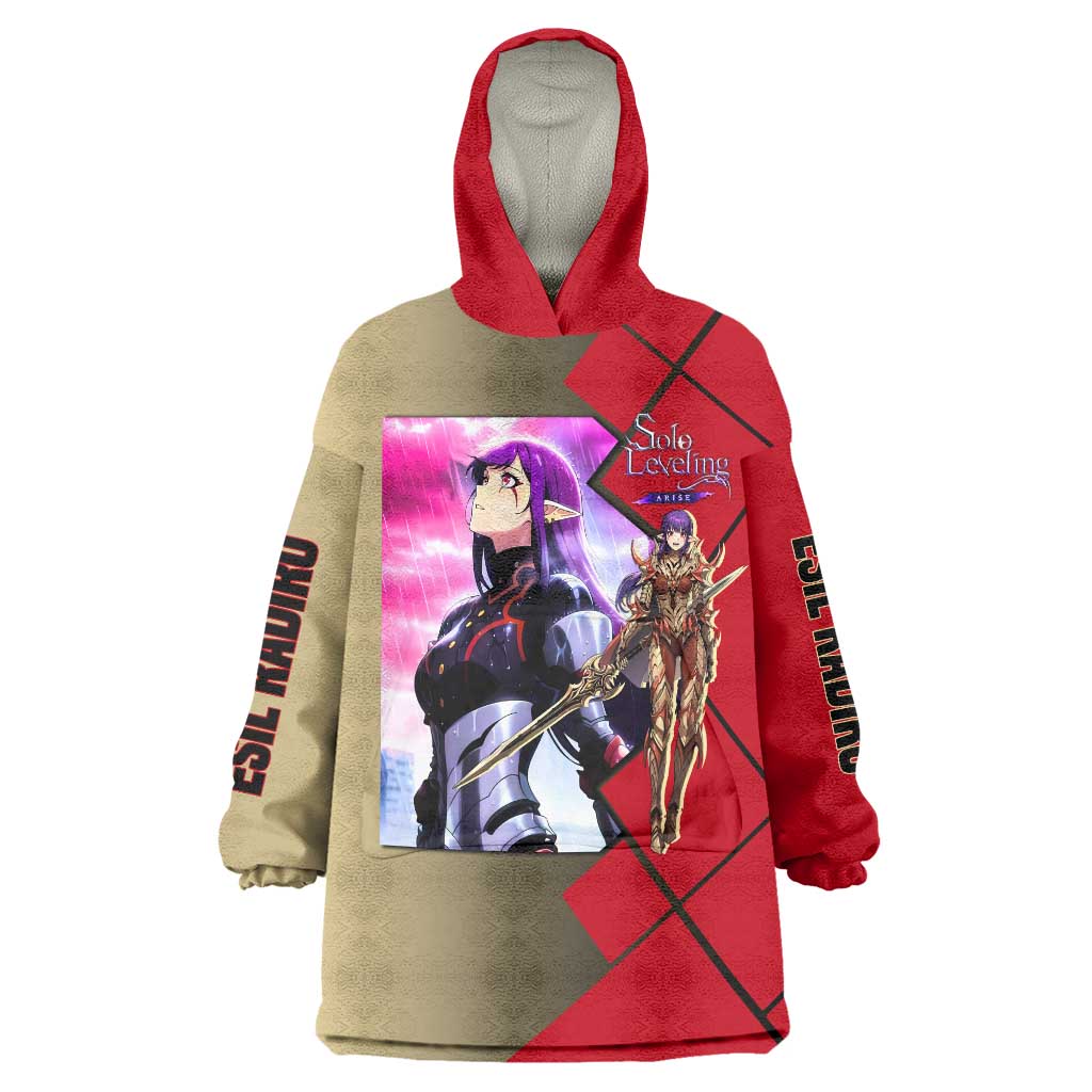 Esil Radiru Solo Leveling Wearable Blanket Hoodie with Shadow Power Pose and Dark Fantasy Action Design - The Mazicc