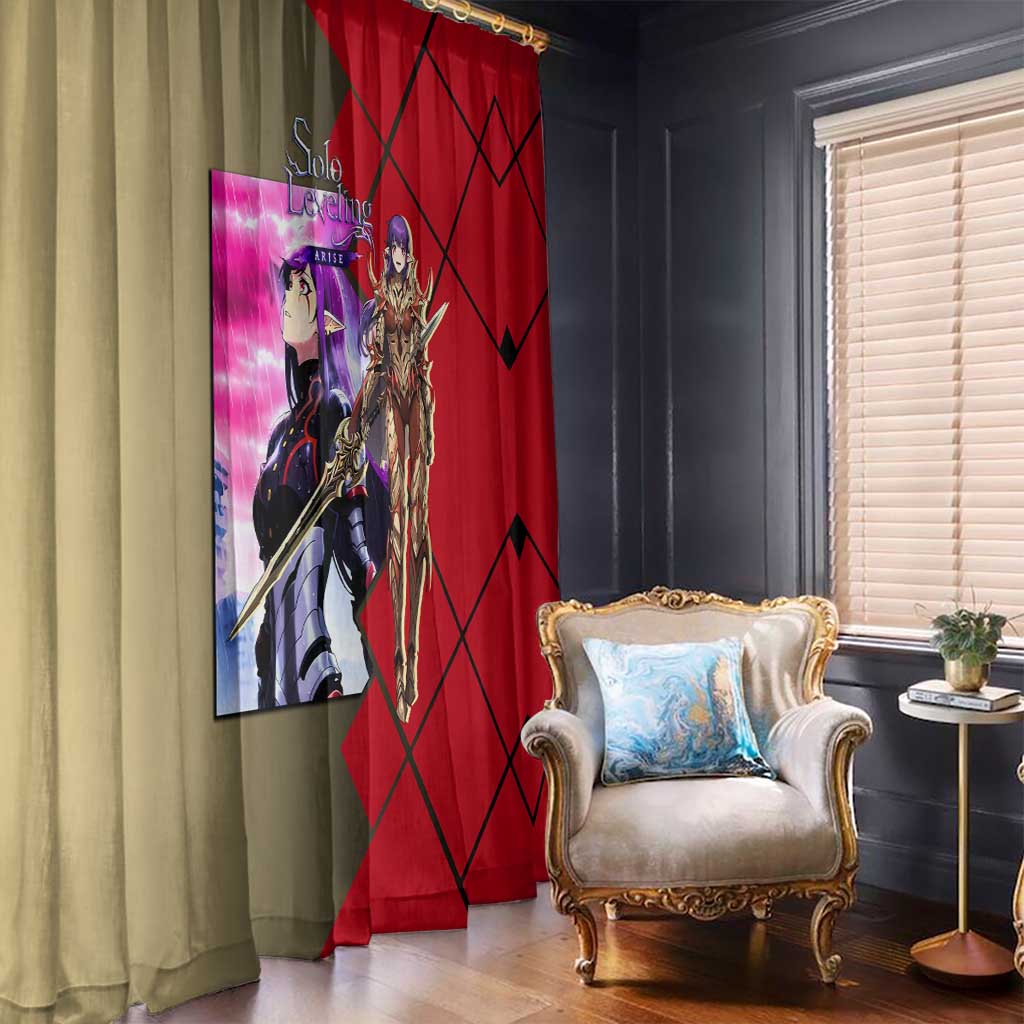 Esil Radiru Solo Leveling Window Curtain with Shadow Power Pose and Dark Fantasy Action Design - The Mazicc