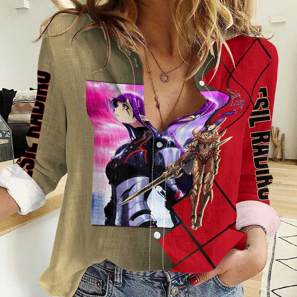 Esil Radiru Solo Leveling Women Casual Shirt with Shadow Power Pose and Dark Fantasy Action Design - The Mazicc
