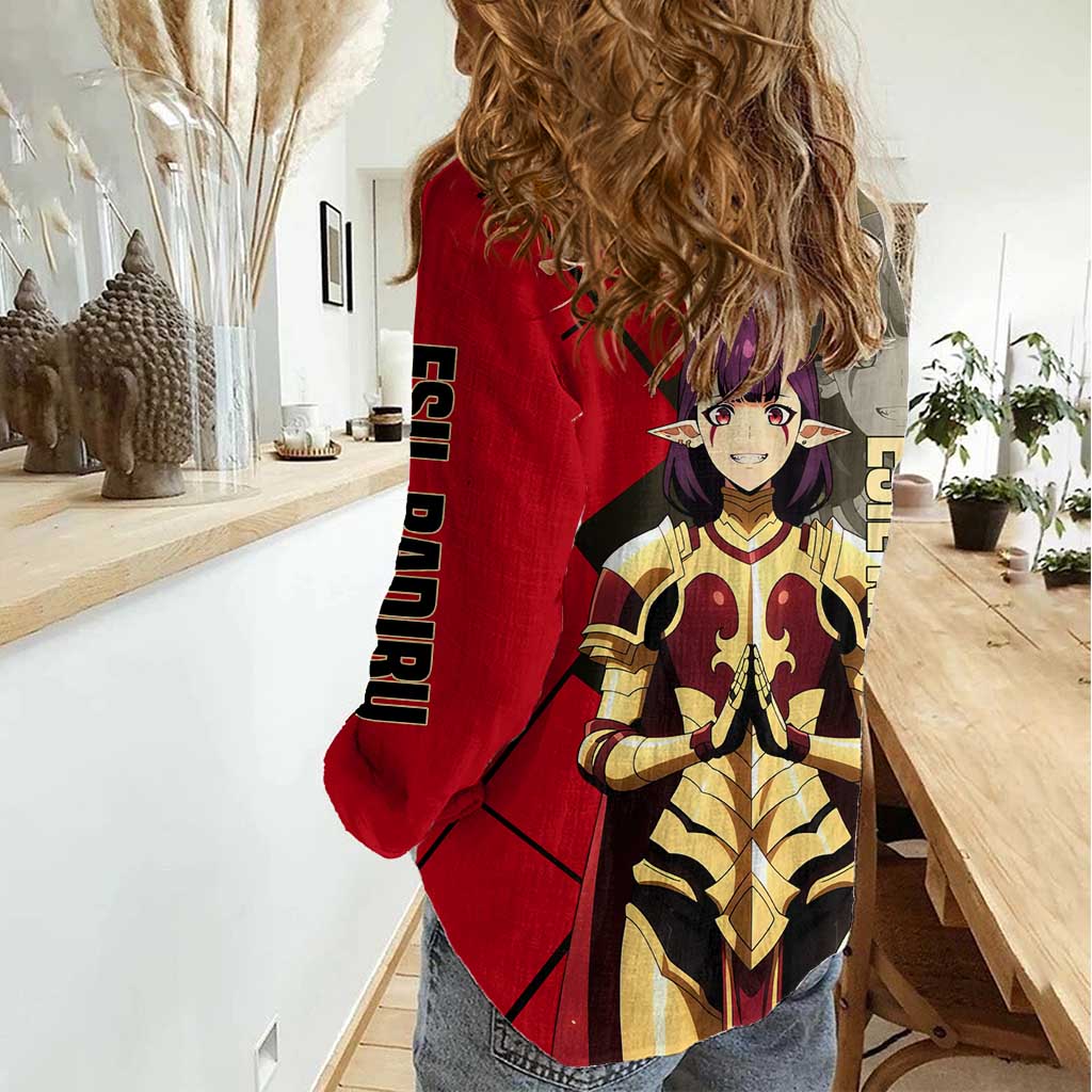 Esil Radiru Solo Leveling Women Casual Shirt with Shadow Power Pose and Dark Fantasy Action Design - The Mazicc