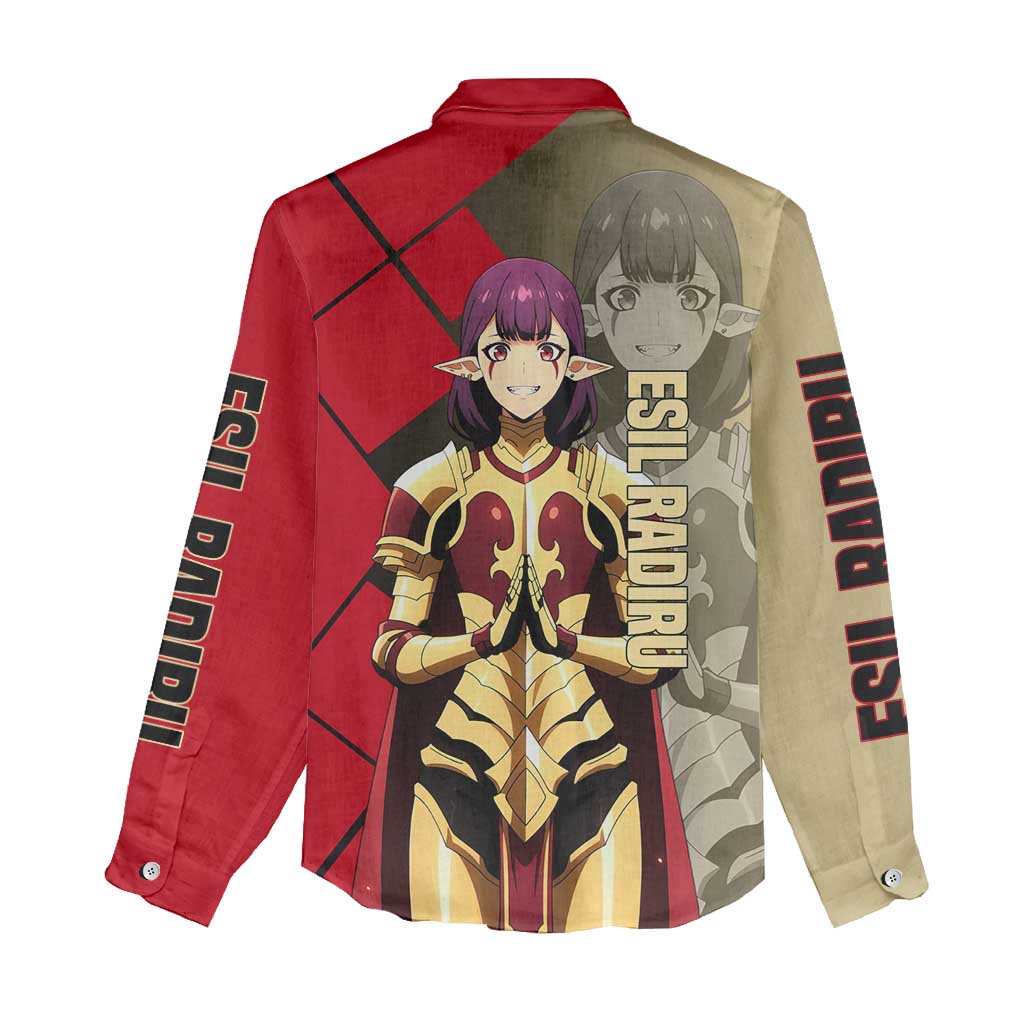 Esil Radiru Solo Leveling Women Casual Shirt with Shadow Power Pose and Dark Fantasy Action Design - The Mazicc