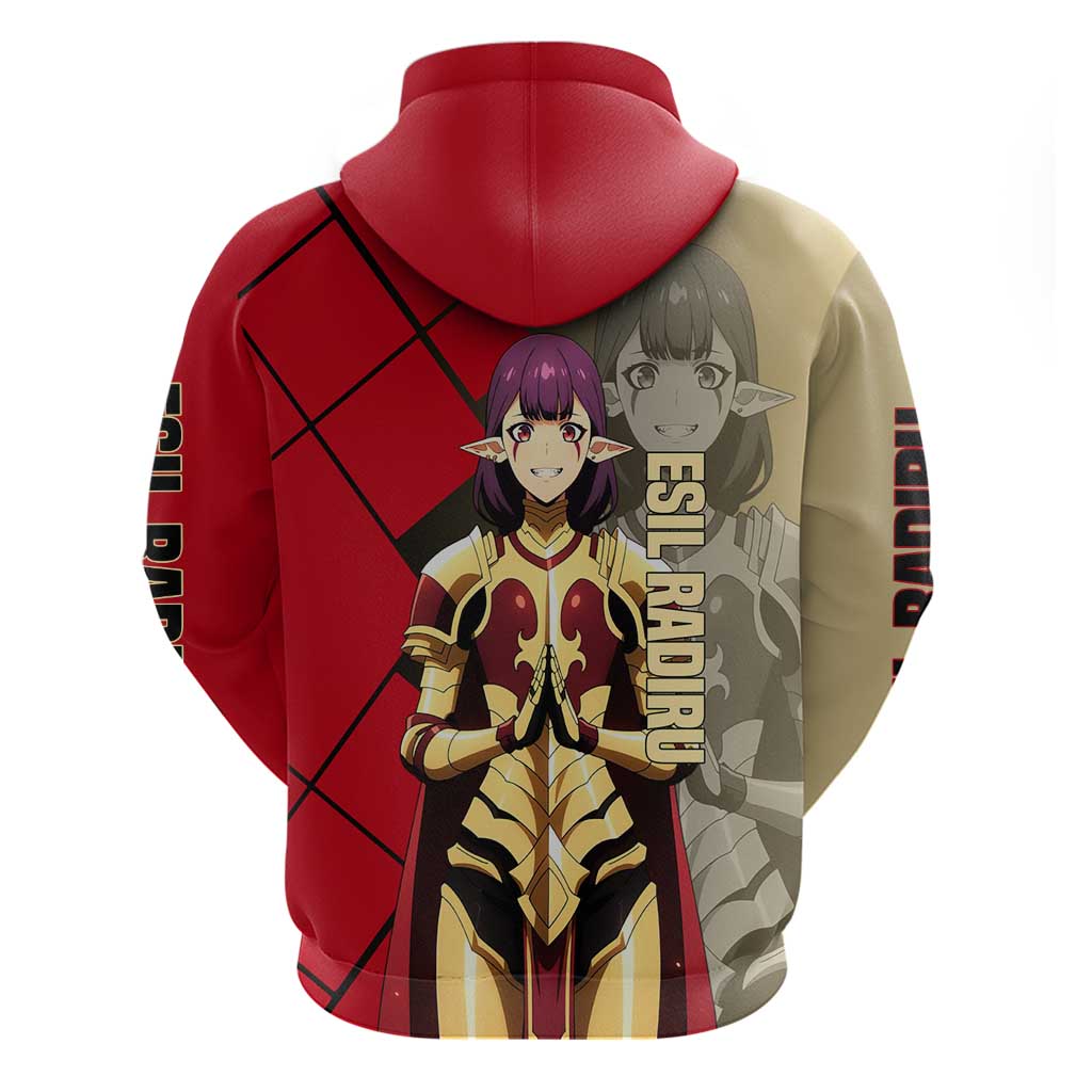 Esil Radiru Solo Leveling Zip Hoodie with Shadow Power Pose and Dark Fantasy Action Design - The Mazicc
