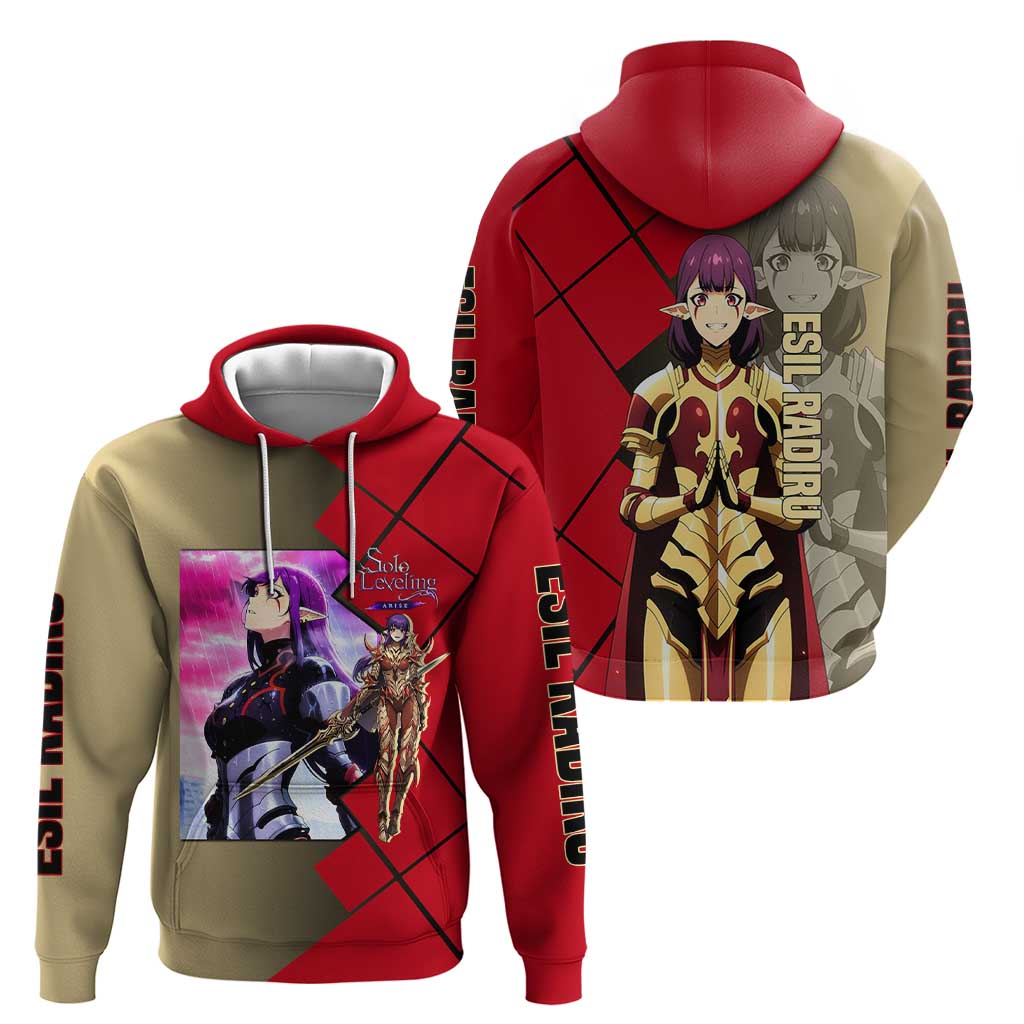 Esil Radiru Solo Leveling Zip Hoodie with Shadow Power Pose and Dark Fantasy Action Design - The Mazicc
