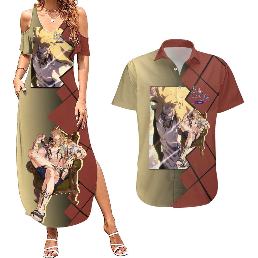 Thomas Andre Solo Leveling Couples Matching Summer Maxi Dress and Hawaiian Shirt with Titan Form and Powerful Combat Pose Design - The Mazicc