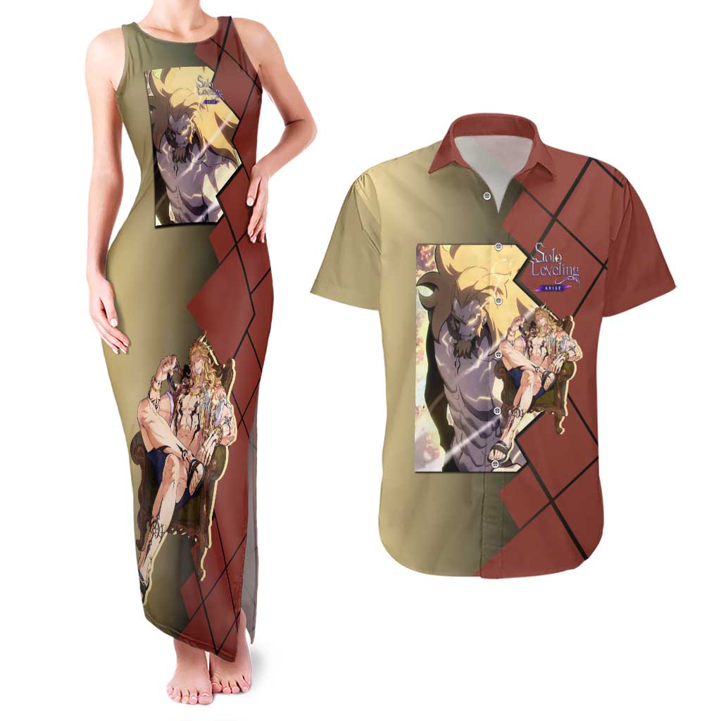 Thomas Andre Solo Leveling Couples Matching Tank Maxi Dress and Hawaiian Shirt with Titan Form and Powerful Combat Pose Design - The Mazicc