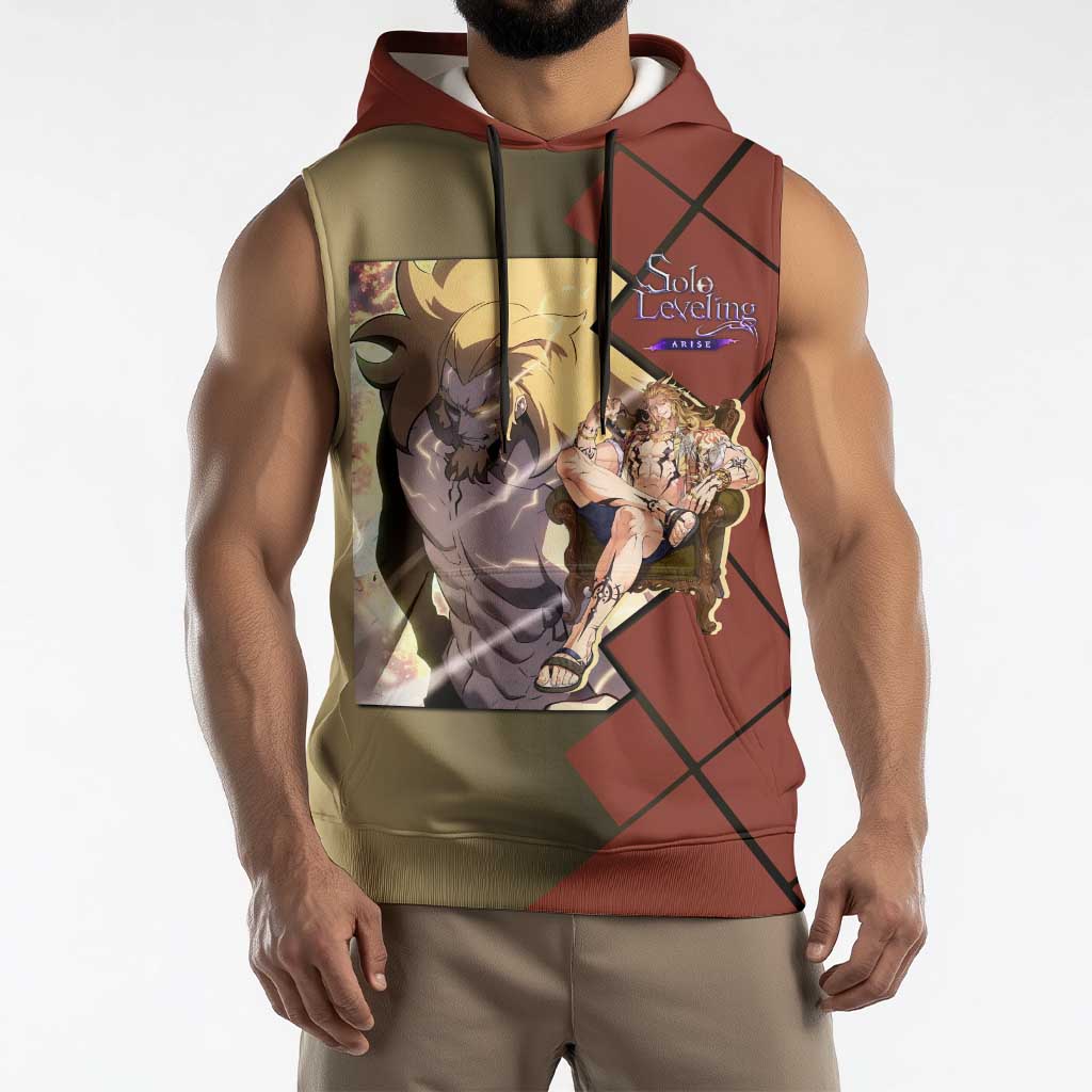 Thomas Andre Solo Leveling Sleeveless Hoodie with Titan Form and Powerful Combat Pose Design - The Mazicc