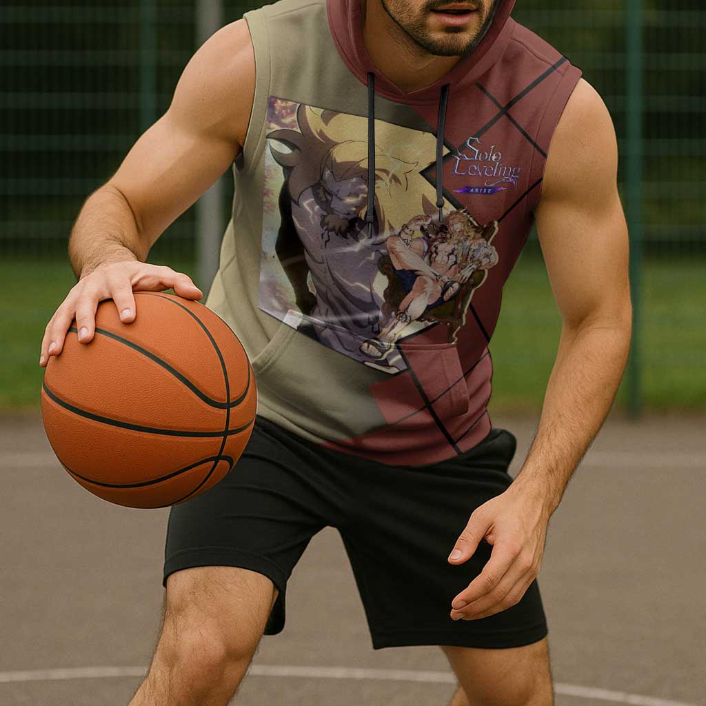 Thomas Andre Solo Leveling Sleeveless Hoodie with Titan Form and Powerful Combat Pose Design - The Mazicc