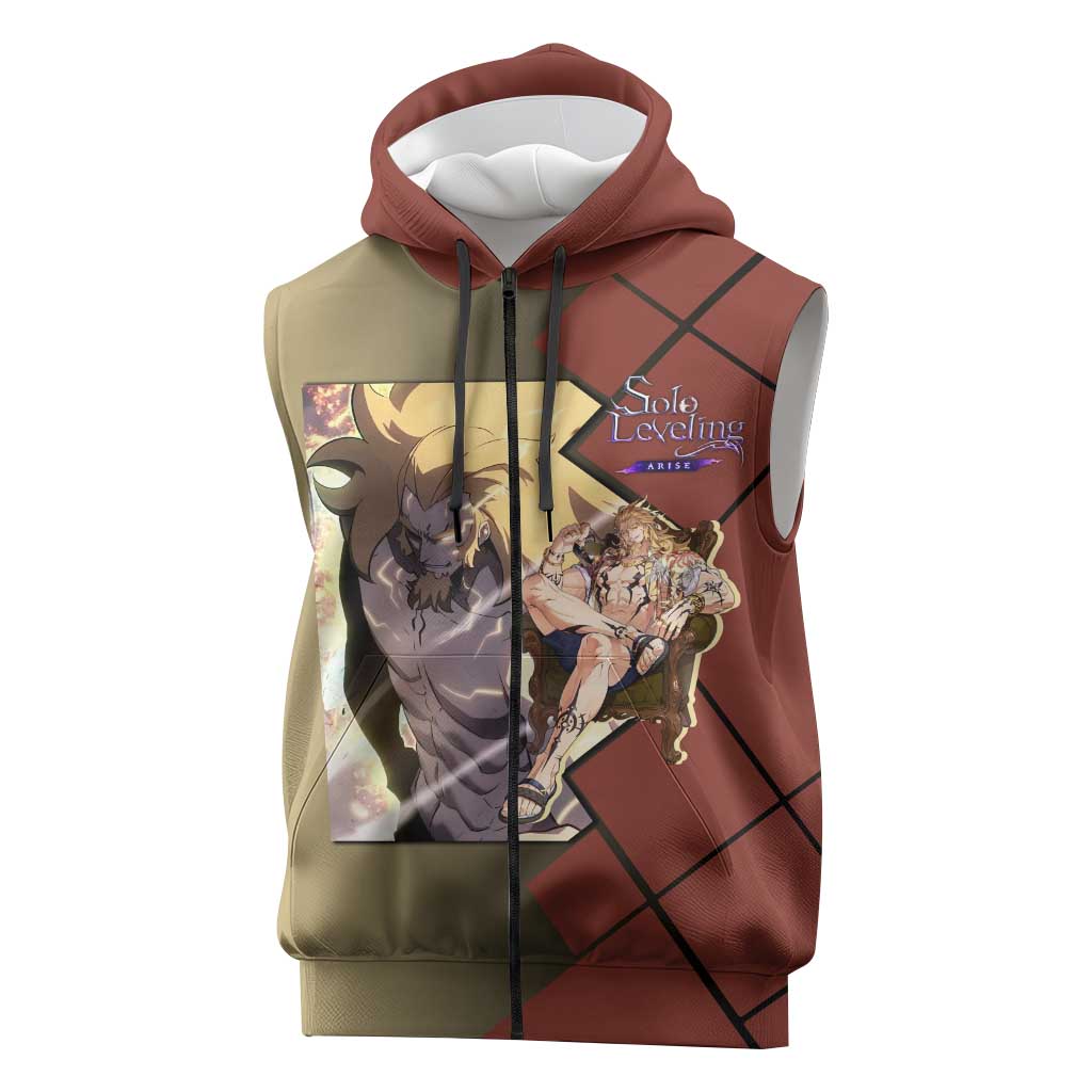 Thomas Andre Solo Leveling Sleeveless Zip Hoodie with Titan Form and Powerful Combat Pose Design - The Mazicc