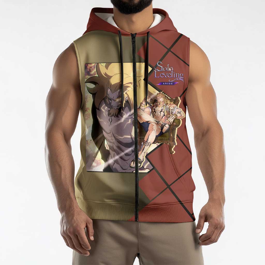 Thomas Andre Solo Leveling Sleeveless Zip Hoodie with Titan Form and Powerful Combat Pose Design - The Mazicc