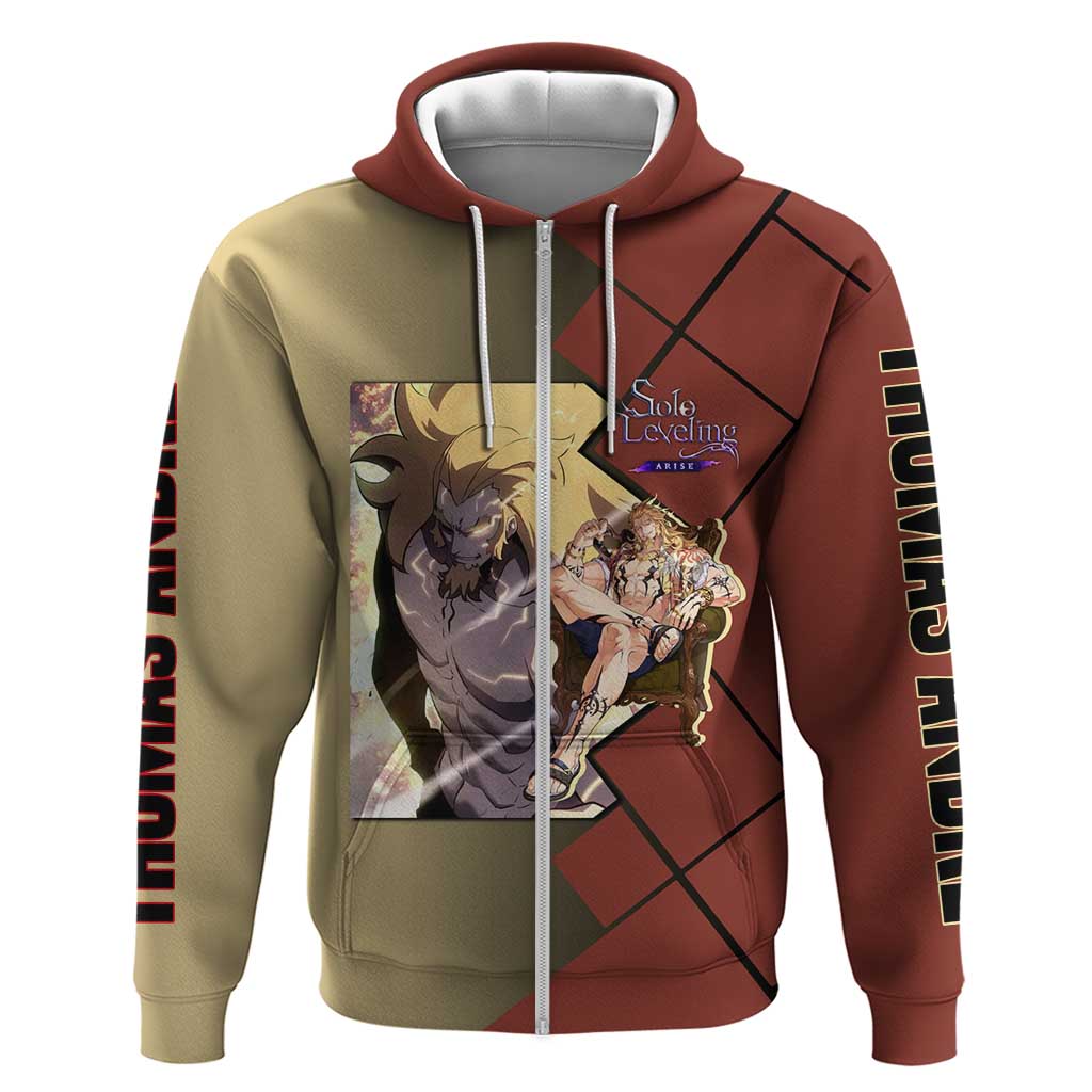 Thomas Andre Solo Leveling Zip Hoodie with Titan Form and Powerful Combat Pose Design - The Mazicc