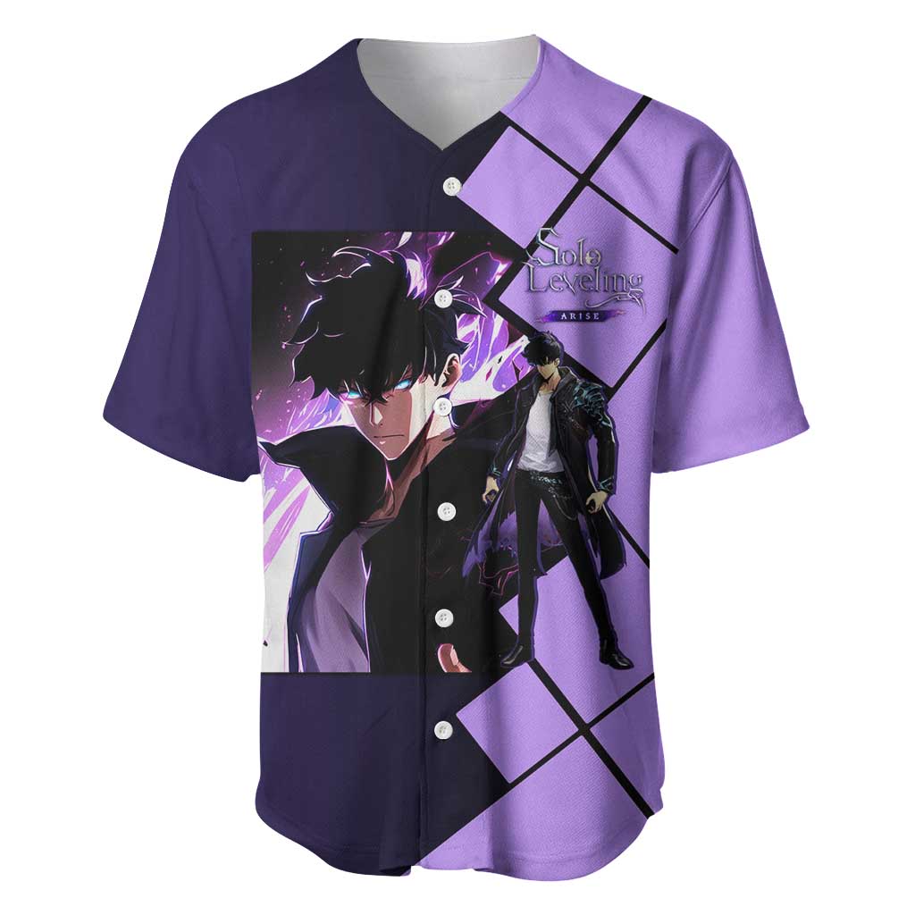 Sung Jinwoo Solo Leveling Baseball Jersey with Shadow Monarch Aura and Dark Battle Pose Design - The Mazicc