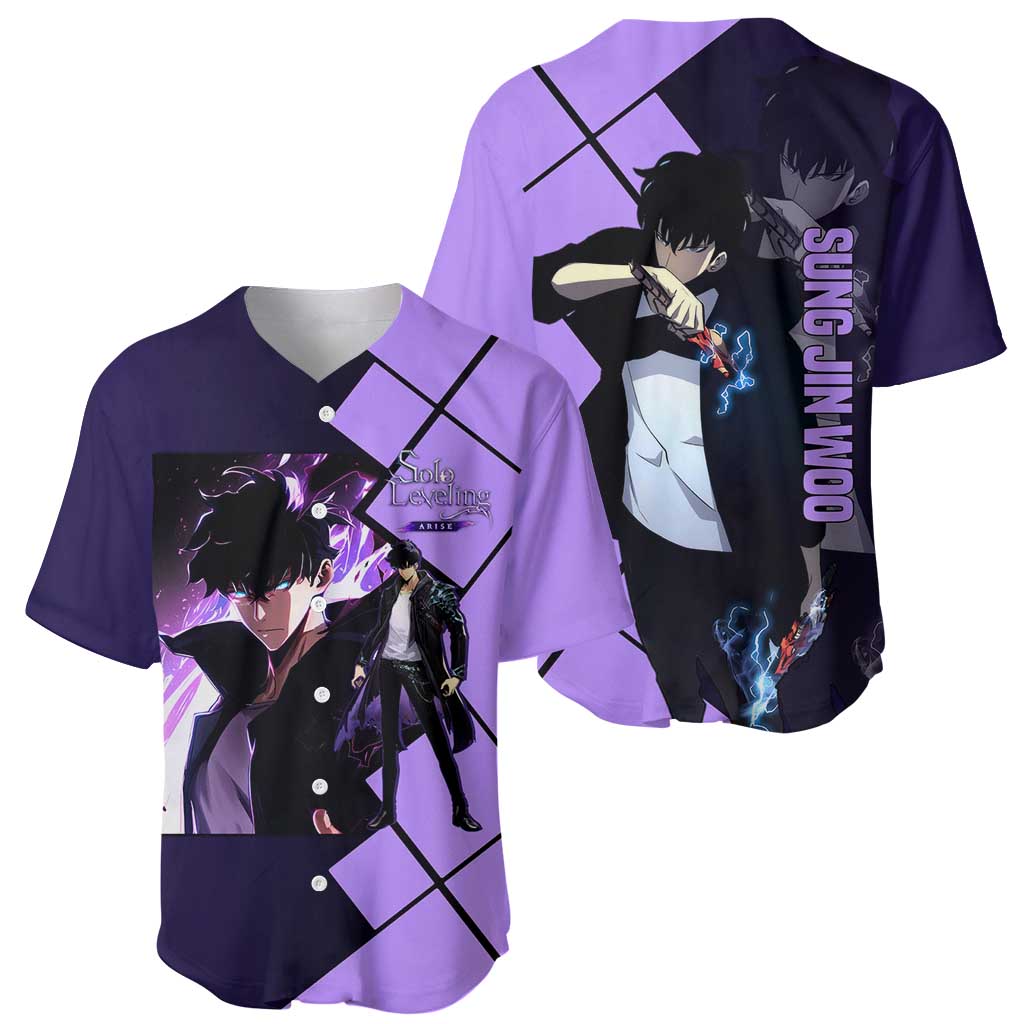 Sung Jinwoo Solo Leveling Baseball Jersey with Shadow Monarch Aura and Dark Battle Pose Design - The Mazicc