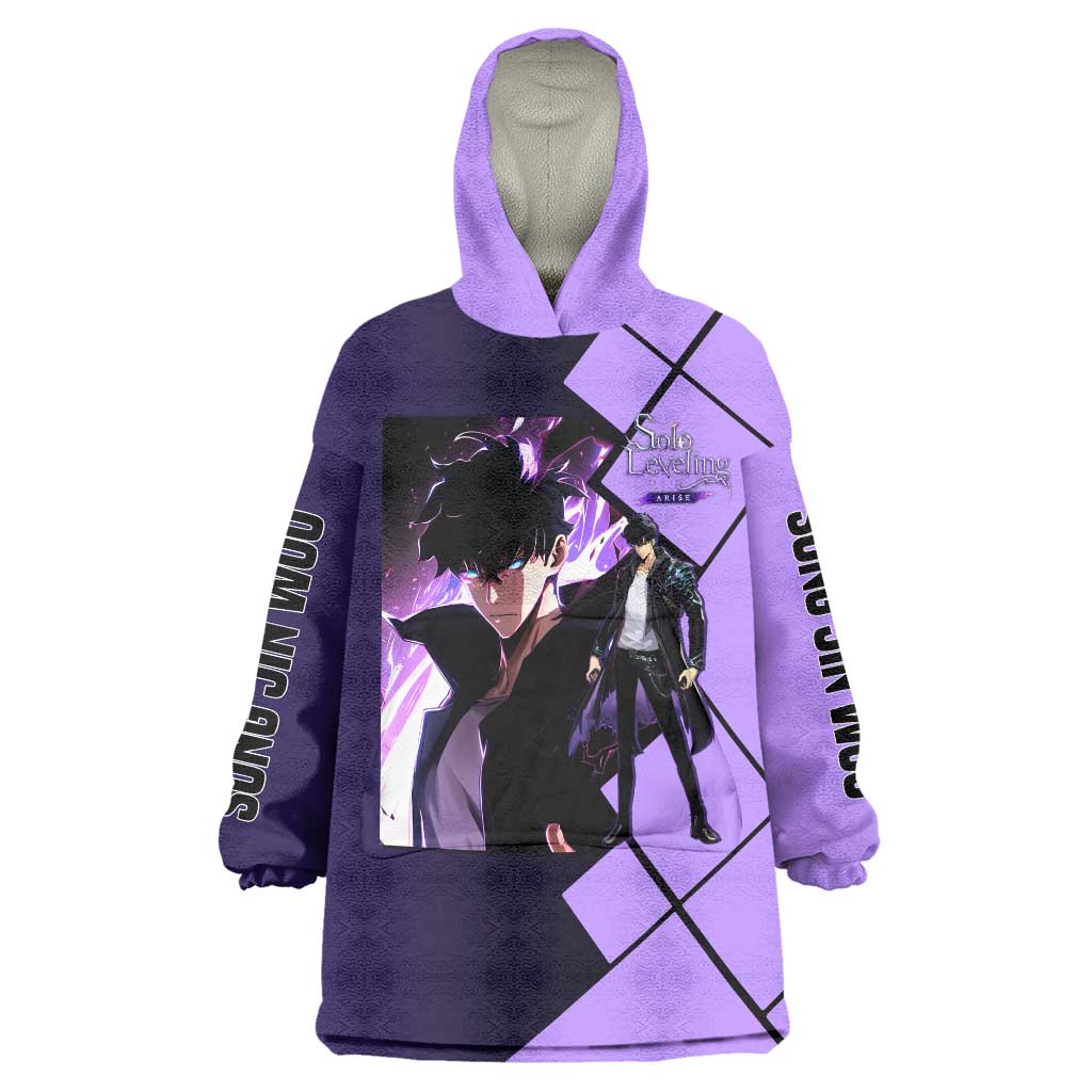 Sung Jinwoo Solo Leveling Wearable Blanket Hoodie with Shadow Monarch Aura and Dark Battle Pose Design - The Mazicc