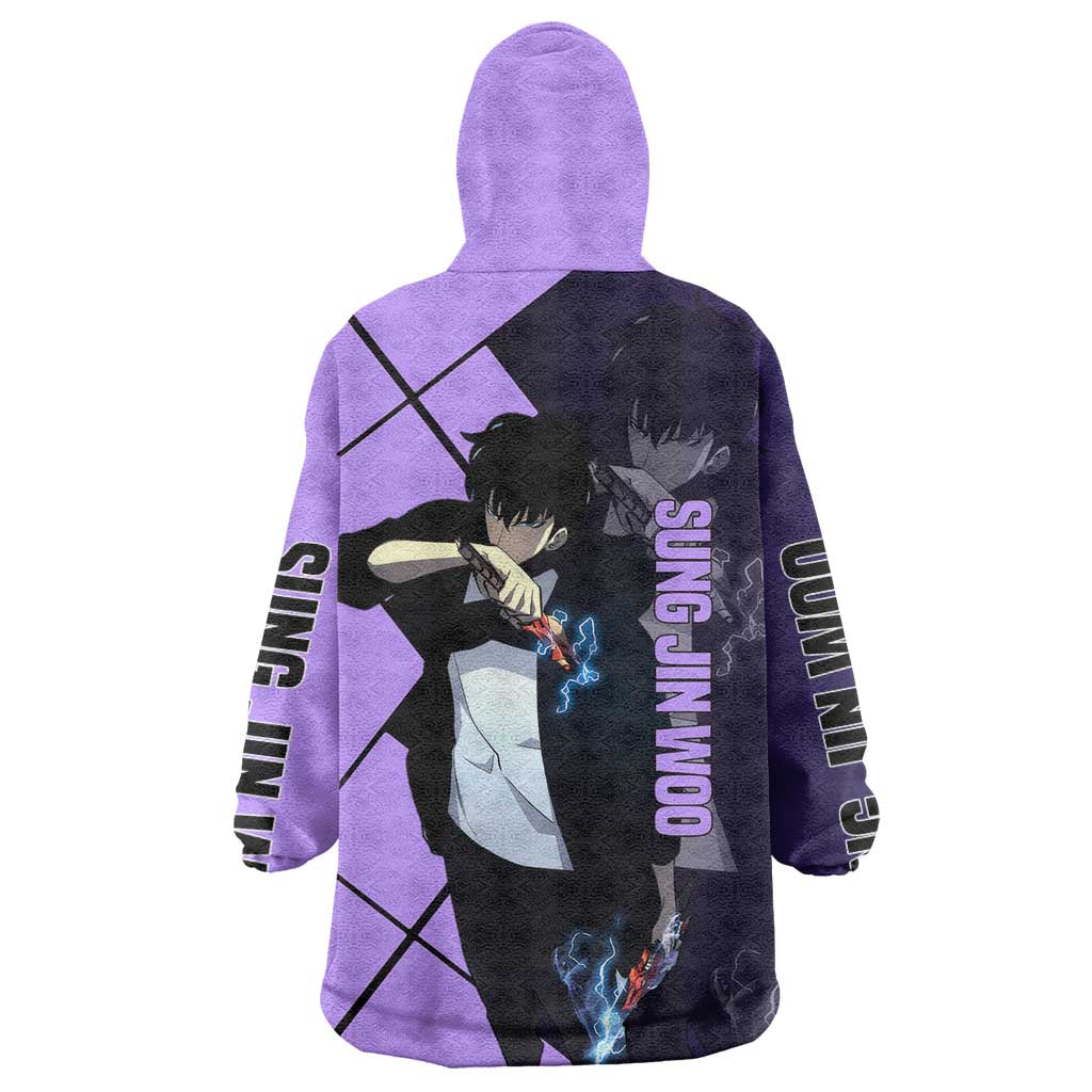 Sung Jinwoo Solo Leveling Wearable Blanket Hoodie with Shadow Monarch Aura and Dark Battle Pose Design - The Mazicc