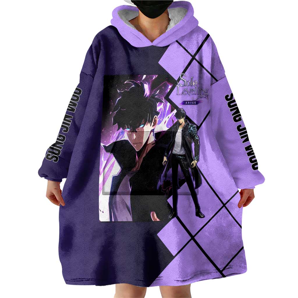 Sung Jinwoo Solo Leveling Wearable Blanket Hoodie with Shadow Monarch Aura and Dark Battle Pose Design - The Mazicc
