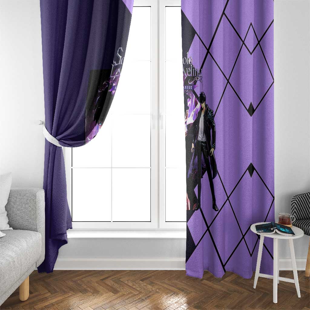 Sung Jinwoo Solo Leveling Window Curtain with Shadow Monarch Aura and Dark Battle Pose Design - The Mazicc