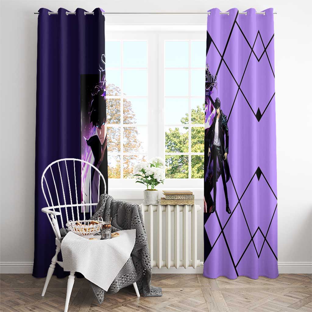 Sung Jinwoo Solo Leveling Window Curtain with Shadow Monarch Aura and Dark Battle Pose Design - The Mazicc