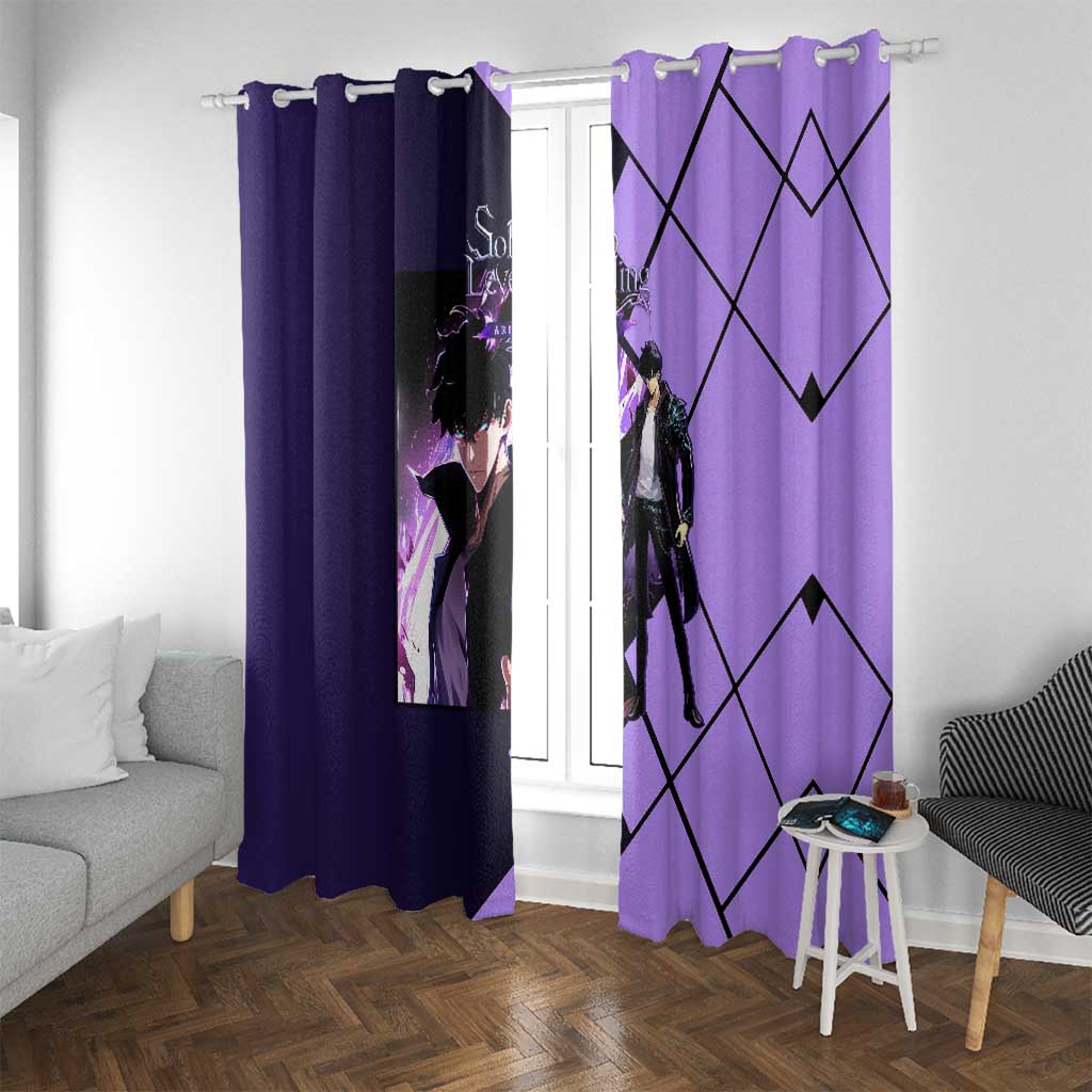 Sung Jinwoo Solo Leveling Window Curtain with Shadow Monarch Aura and Dark Battle Pose Design - The Mazicc