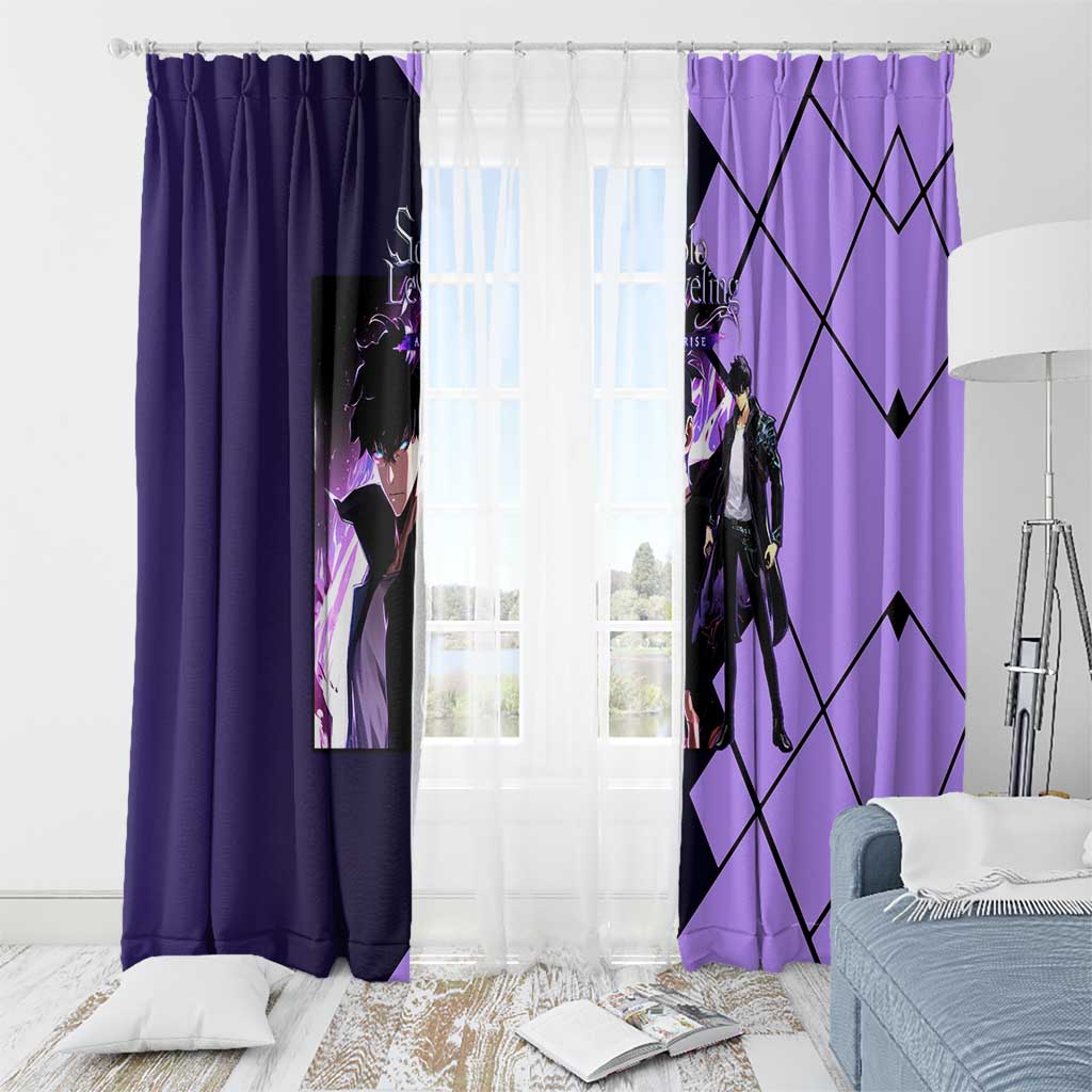 Sung Jinwoo Solo Leveling Window Curtain with Shadow Monarch Aura and Dark Battle Pose Design - The Mazicc