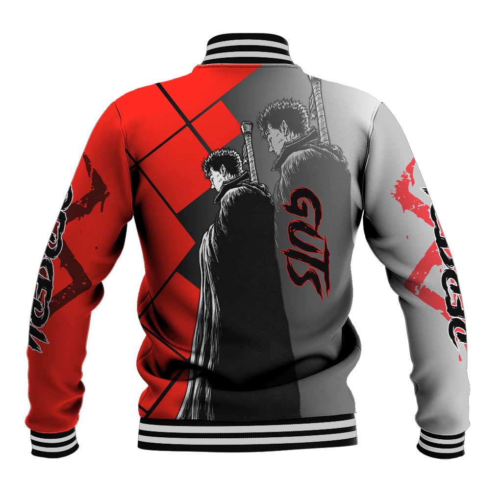 Guts Berserk Baseball Jacket with Dragonslayer Sword and Intense Battle Pose Design - The Mazicc