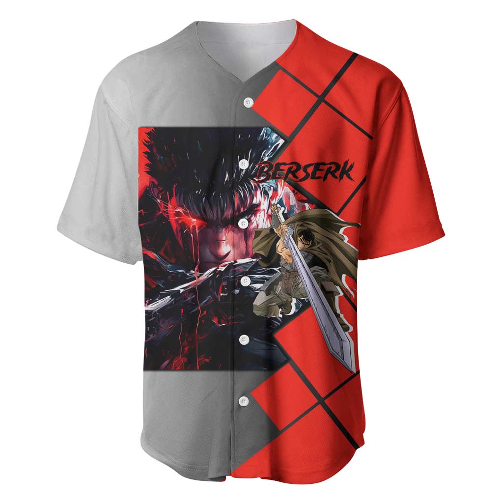 Guts Berserk Baseball Jersey with Dragonslayer Sword and Intense Battle Pose Design - The Mazicc