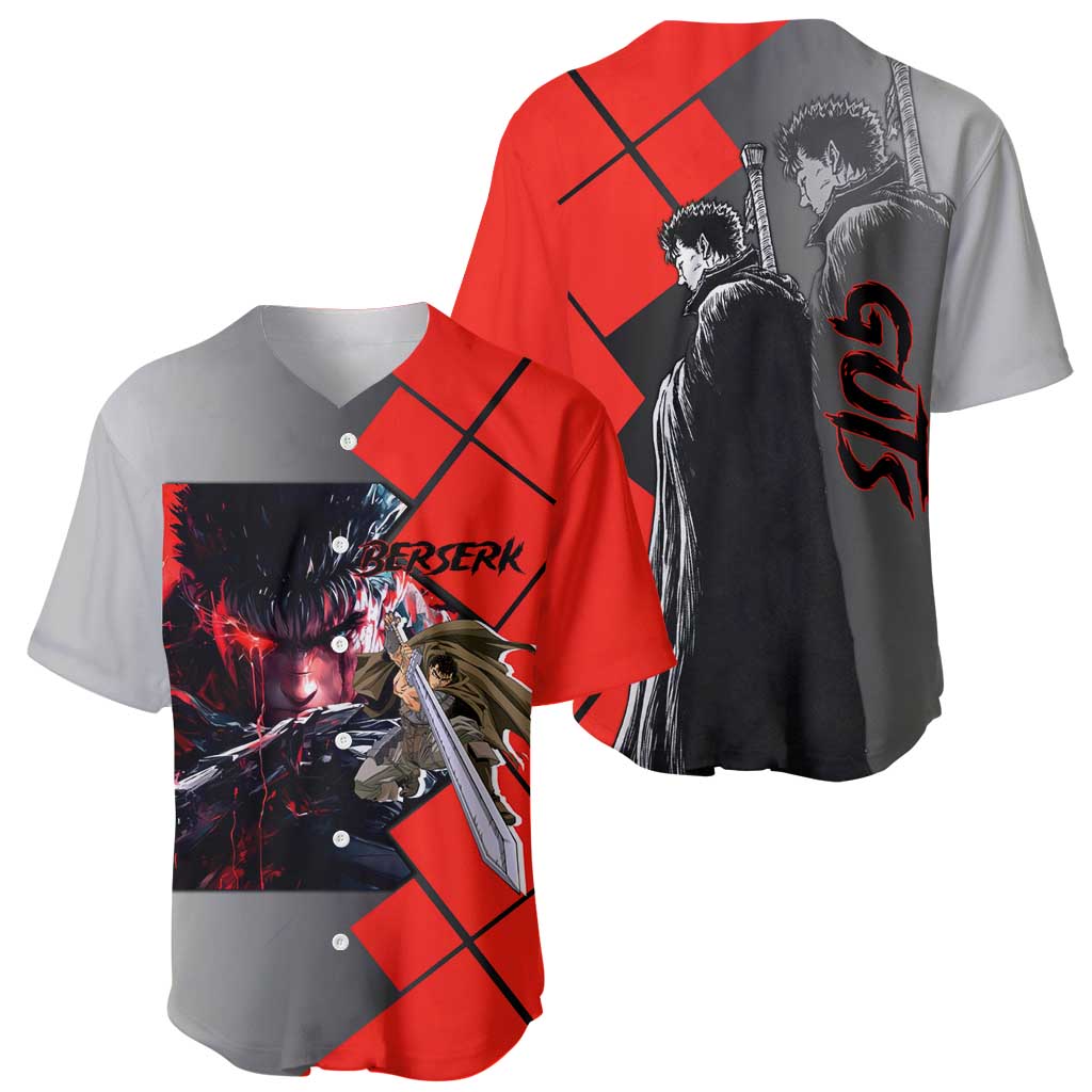 Guts Berserk Baseball Jersey with Dragonslayer Sword and Intense Battle Pose Design - The Mazicc