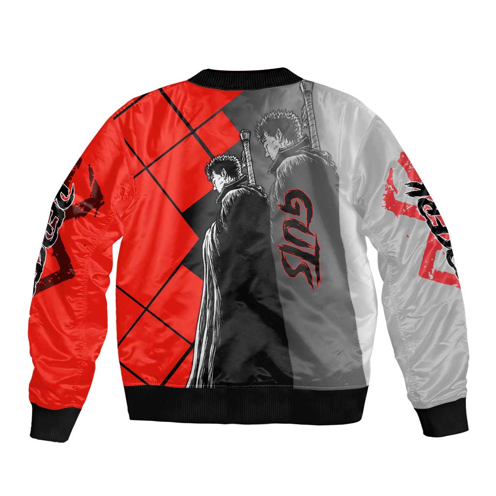 Guts Berserk Bomber Jacket with Dragonslayer Sword and Intense Battle Pose Design - The Mazicc