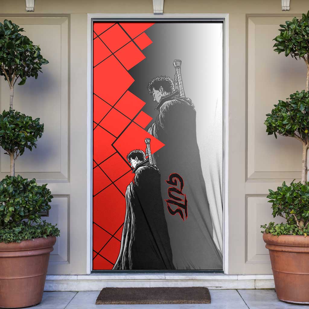 Guts Berserk Door Cover with Dragonslayer Sword and Intense Battle Pose Design - The Mazicc