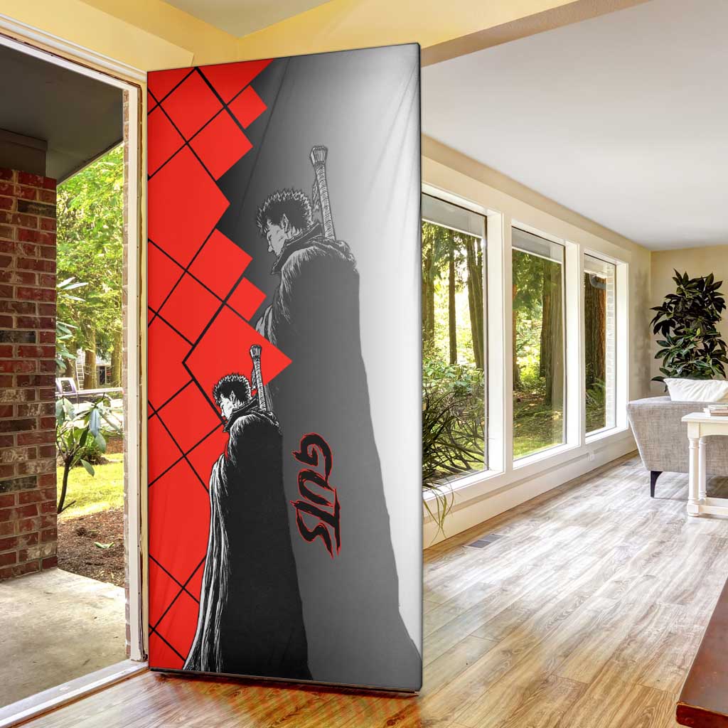 Guts Berserk Door Cover with Dragonslayer Sword and Intense Battle Pose Design - The Mazicc