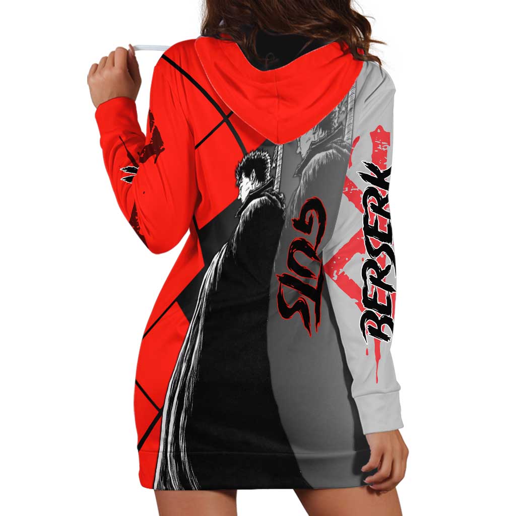 Guts Berserk Hoodie Dress with Dragonslayer Sword and Intense Battle Pose Design - The Mazicc