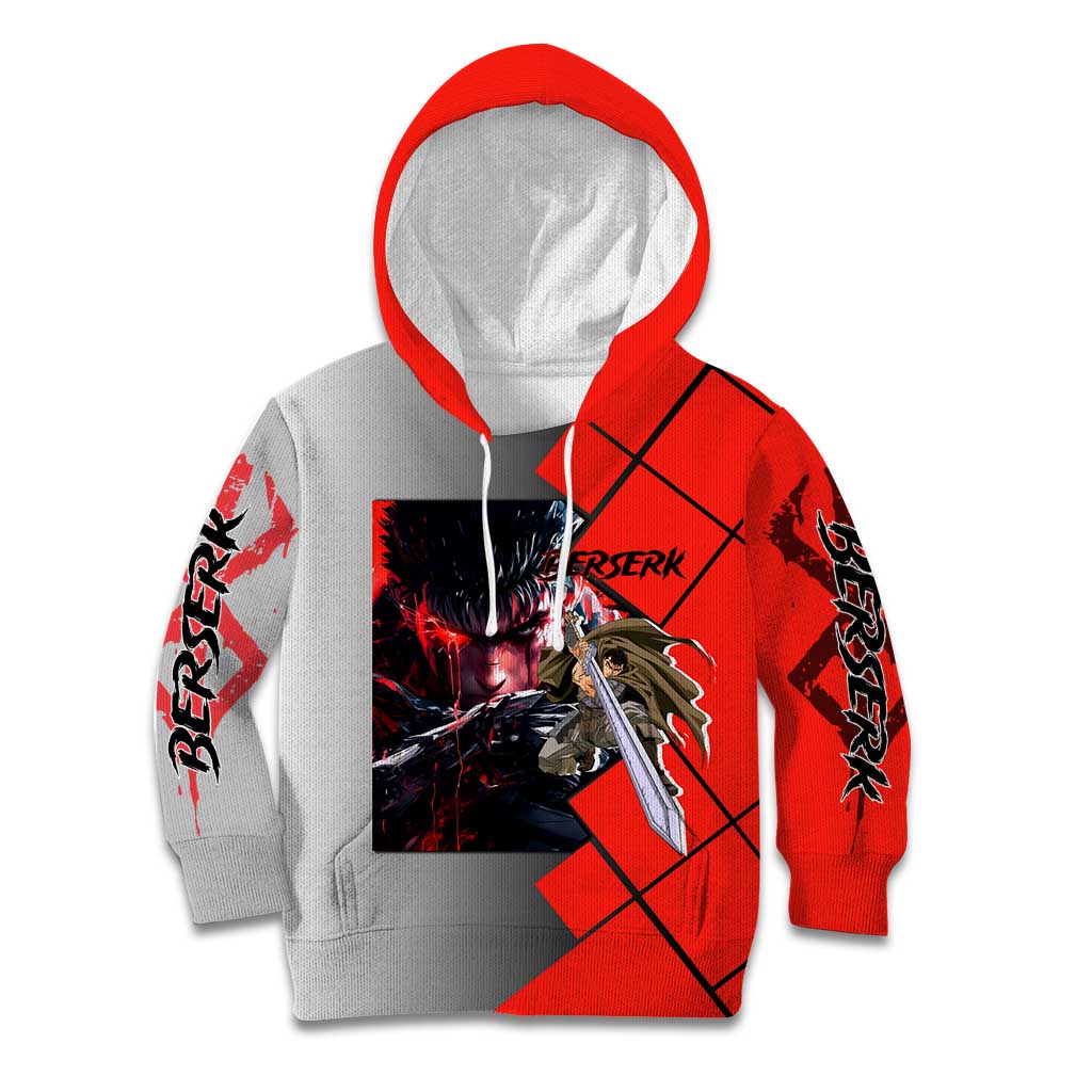 Guts Berserk Kid Hoodie with Dragonslayer Sword and Intense Battle Pose Design - The Mazicc