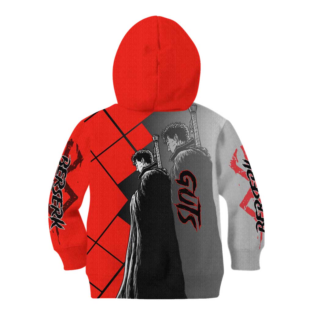 Guts Berserk Kid Hoodie with Dragonslayer Sword and Intense Battle Pose Design - The Mazicc