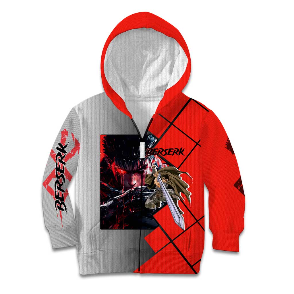 Guts Berserk Kid Hoodie with Dragonslayer Sword and Intense Battle Pose Design - The Mazicc