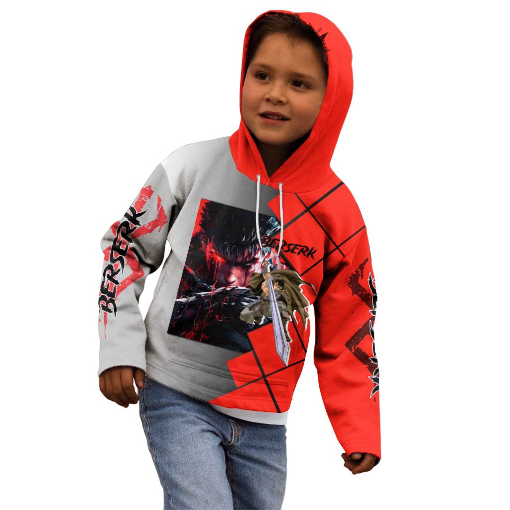 Guts Berserk Kid Hoodie with Dragonslayer Sword and Intense Battle Pose Design - The Mazicc