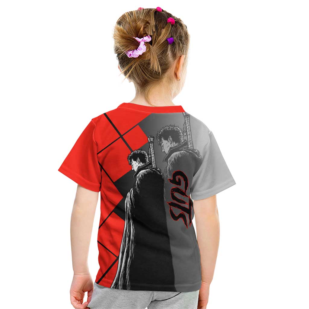 Guts Berserk Kid T Shirt with Dragonslayer Sword and Intense Battle Pose Design - The Mazicc