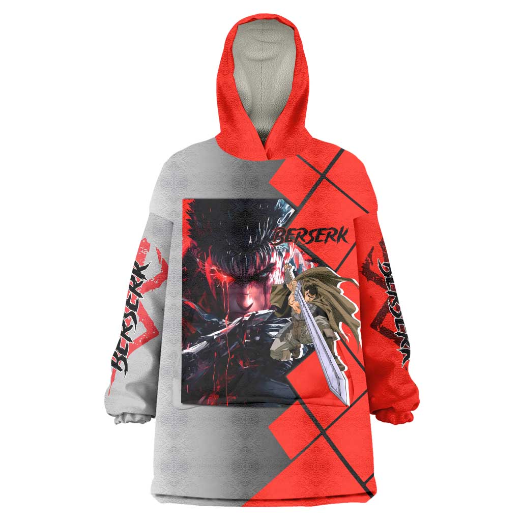 Guts Berserk Wearable Blanket Hoodie with Dragonslayer Sword and Intense Battle Pose Design - The Mazicc