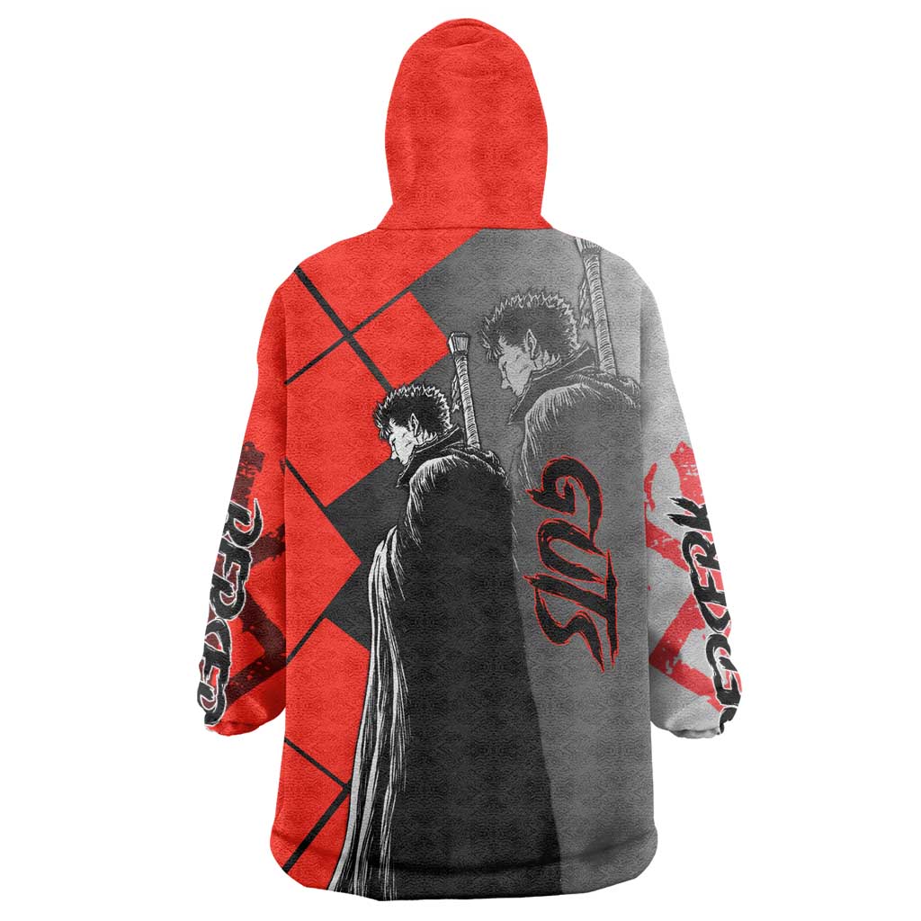 Guts Berserk Wearable Blanket Hoodie with Dragonslayer Sword and Intense Battle Pose Design - The Mazicc