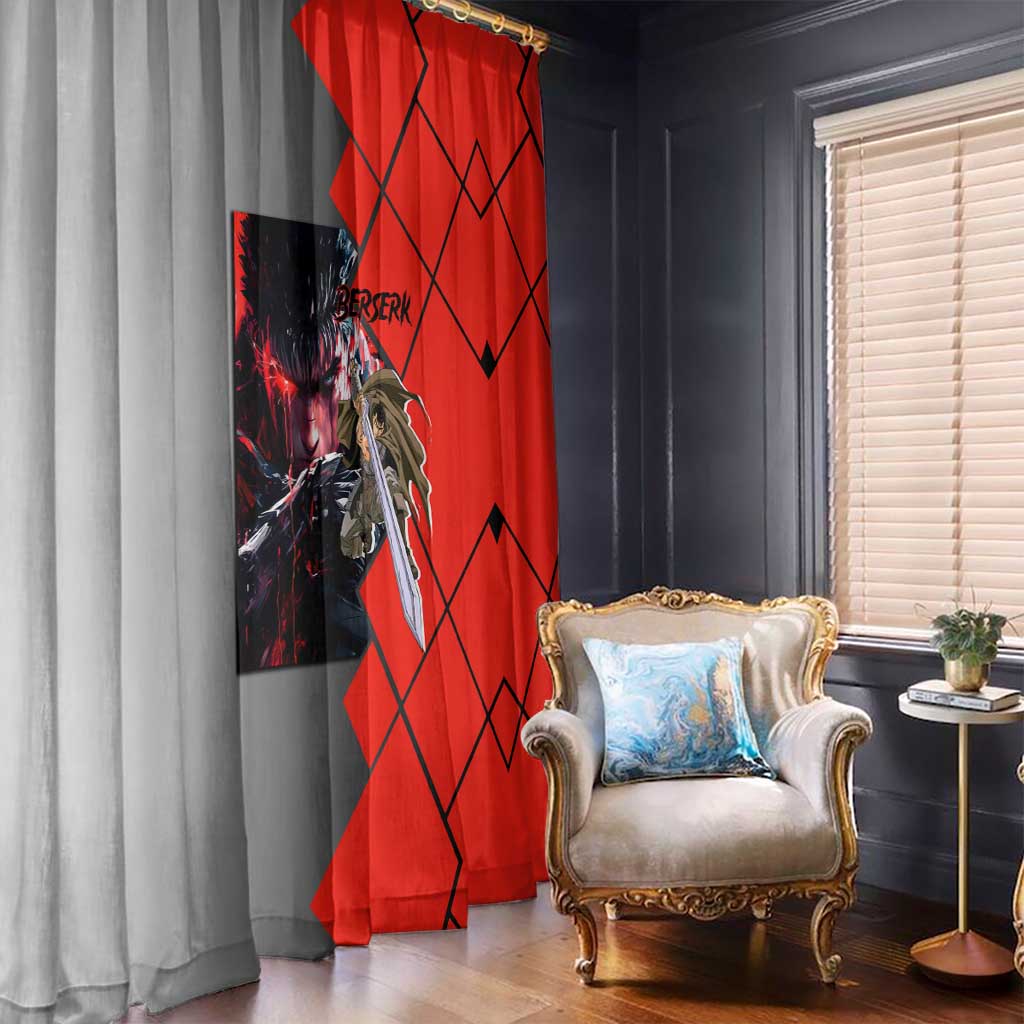 Guts Berserk Window Curtain with Dragonslayer Sword and Intense Battle Pose Design - The Mazicc