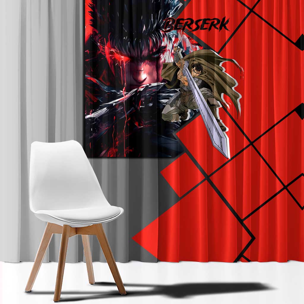 Guts Berserk Window Curtain with Dragonslayer Sword and Intense Battle Pose Design - The Mazicc