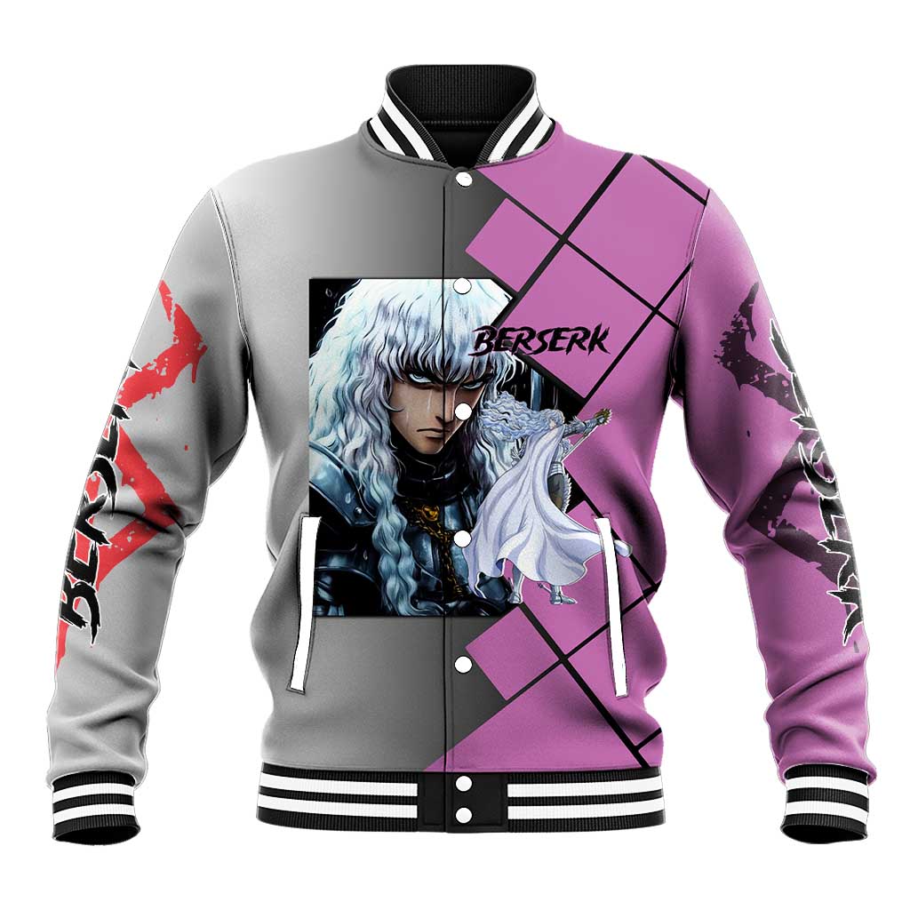 Griffith Berserk Baseball Jacket with White Falcon Armor and Strategic Battle Pose Design - The Mazicc