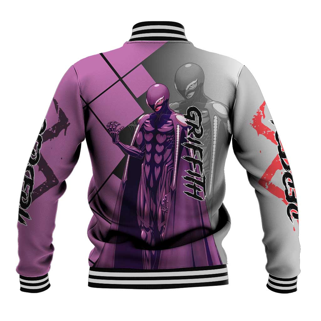 Griffith Berserk Baseball Jacket with White Falcon Armor and Strategic Battle Pose Design - The Mazicc