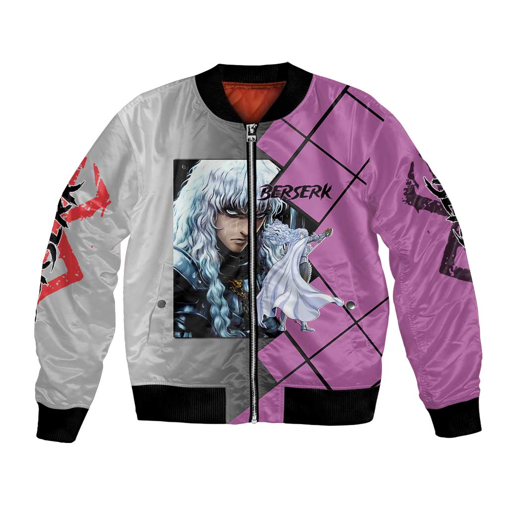 Griffith Berserk Bomber Jacket with White Falcon Armor and Strategic Battle Pose Design - The Mazicc
